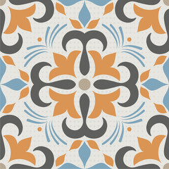 Seamless pattern azulejo floor tiles. Abstract floral background. Vector illustration, seamless mediterranean pattern. Portuguese floor tiles azulejo design. Floor cement talavera tiles collection