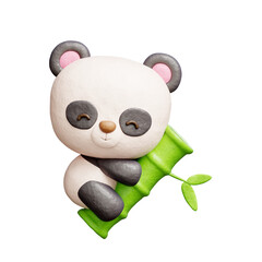 3D cute panda with bamboo, cartoon animal character, 3D rendering. © Yothaka