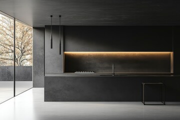 Comfortable minimal kitchen space with kitchen countertop with generative ai