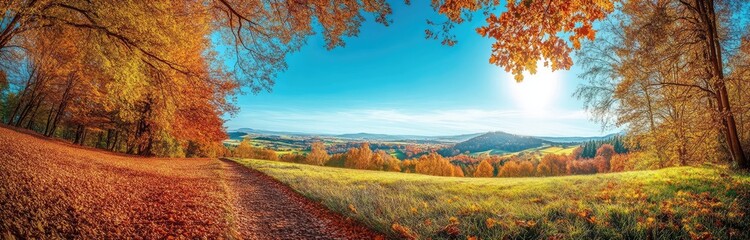Fototapeta premium Autumn Landscape with Golden Leaves and Winding Path