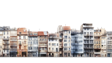 City skyline featuring diverse buildings and skyscrapers against a clear sky