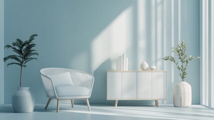 Modern interior design featuring minimalist furniture and plants.