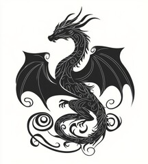 Fototapeta premium On a white background, a black heraldic wyvern or dragon.