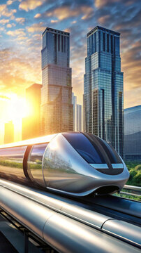 Futuristic hyperloop pod a high tech train. Generative AI