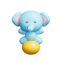 3D cute elephant with ball, cartoon animal character, 3D rendering.