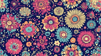 seamless pattern, A vibrant pattern of colorful flowers on a dark background, perfect for textiles, wallpapers, and creative projects.