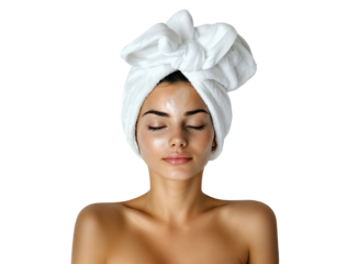 Close up of a woman getting face treatment at beauty spa salon. ,PNG isolated over transparent background. Cosmetology beauty skin care anti-aging treatment rejuvenation. Body care, spa