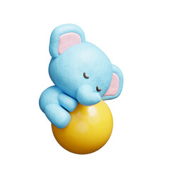 3D cute elephant with ball, cartoon animal character, 3D rendering.