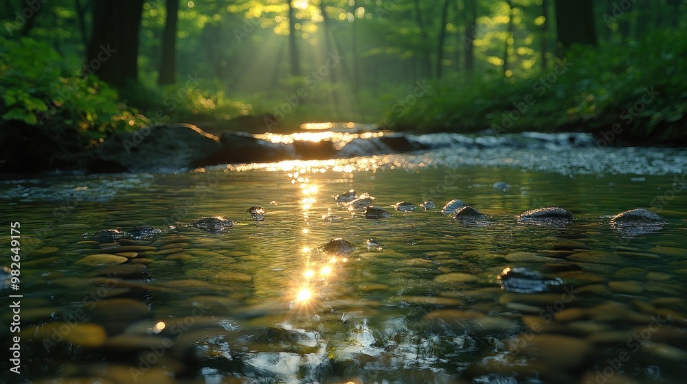 Canvas Prints Sunlit Creek in a Lush Forest