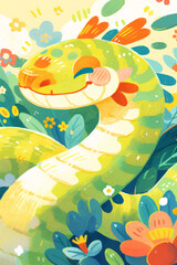 Cartoon cute twelve zodiac snake year zodiac snake design illustration
