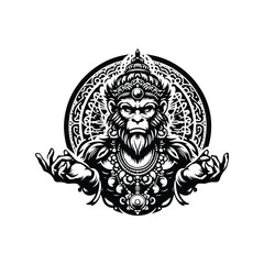 Fototapeta premium monkeyking Sun Wukong with bohemian decoration in black and white illustrations, cutout graphic