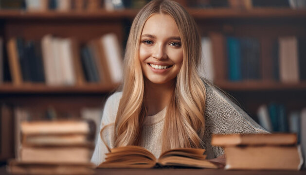 Junge Frau in einer Bibliothek
