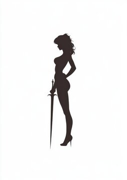 recommend clip art: Fantasy armored knight woman in silhouette with sword