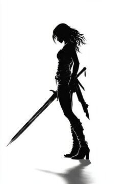 recommend clip art: An armored knight in fantasy armor silhouettes with a sword