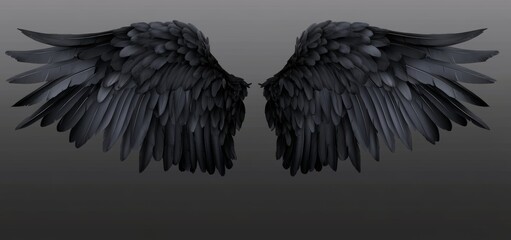 Obraz premium Black realistic wings on a transparent background