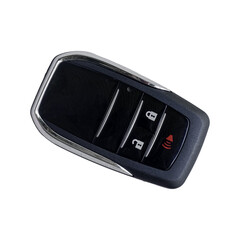 black car key and remote control with red button alarm