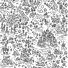 Naklejka premium A retro graphic of an old map on a white seamless background, sketched out in modern style