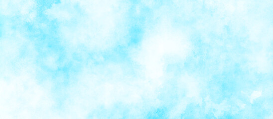 Clear blue color watercolor cloudy sky with tiny white cloud, White Cloudy Blue Sky Watercolor with stains, art abstract blue color paper texture background, Abstract Bluesky WaterColor grunge.