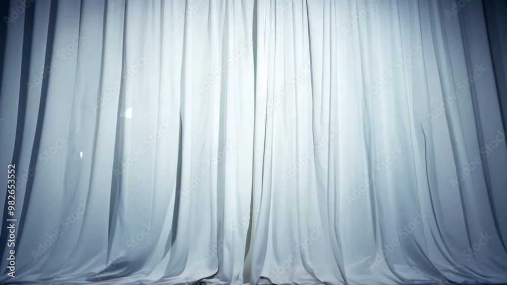 Poster gentle white curtains hang gracefully in a serene, softly illuminated space, casting a tranquil ambi