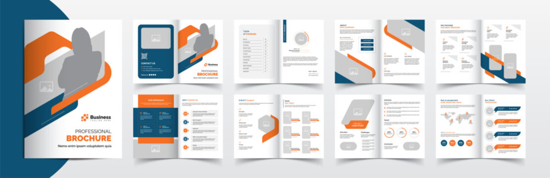 Creative corporate company business brochure template layout design, 16 pages brochure design with yellow  color accents, Simple and clean company profile brochure design
brochure template design