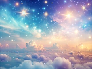Fototapeta premium Ethereal Atmosphere a breathtaking 3D graphic of a pastel dream sky with delicate sparkles and subtle, shimmering particles, set against a bright, cloudless background