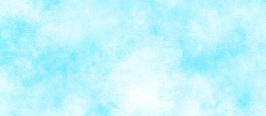 Clear blue color watercolor cloudy sky with tiny white cloud, White Cloudy Blue Sky Watercolor with stains, art abstract blue color paper texture background, Abstract Bluesky WaterColor grunge.