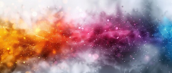 Fototapeta premium Abstract background with colorful polygonal shapes and connected dots, a vector illustration for a business technology concept design, banner, or poster on a white background. 