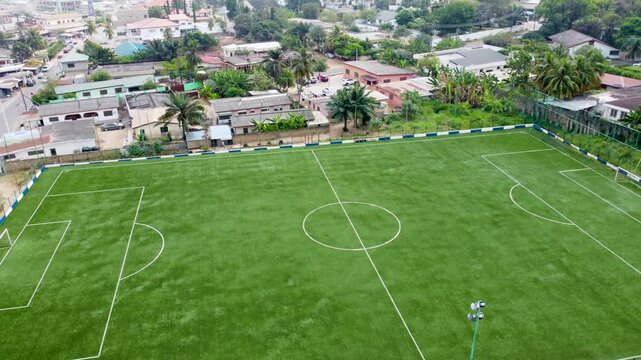 Drone view artificial astro turf pitch