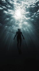 A Person Struggling to Reach the Surface While Submerged in a Dark Murky Sea, Held Back by Invisible Forces