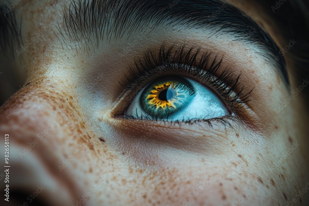 Wall mural Close-Up of a Human Eye with Freckles