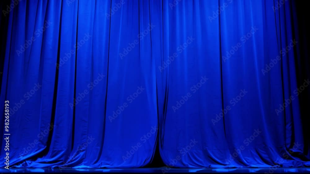 Poster the deep blue curtains create a striking backdrop, evoking anticipation for an upcoming performance 