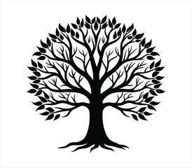Tree silhouette vector on solid white background