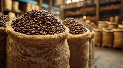 Coffee Beans in Burlap Sacks