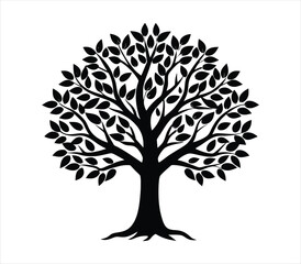 Fototapeta premium Tree silhouette vector on solid white background