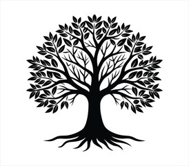 Tree silhouette vector on solid white background