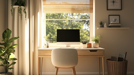 Fototapeta premium Workspace with minimal lighting and clean desk