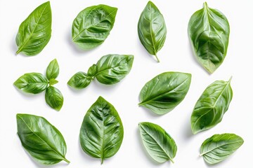 Obraz premium Fresh green leaves arranged on a white surface, great for decoration or design