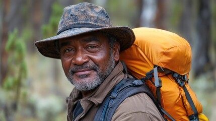 Obraz premium Senior Traveler with Backpack in the Wilderness