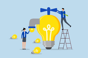 Inspiration ideas, Business executive adjusts lightbulb valve to supply innovative ideas.