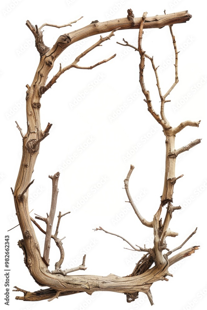 Aufkleber a rustic branch frame with natural texture and earthy tones
