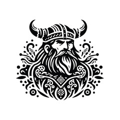 Obraz premium viking male with bohemian decoration decoration in black and white illustrations, cutout graphic