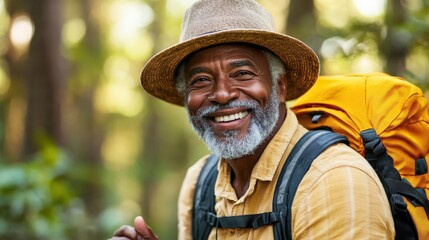 Senior Traveler with Backpack in the Wilderness
