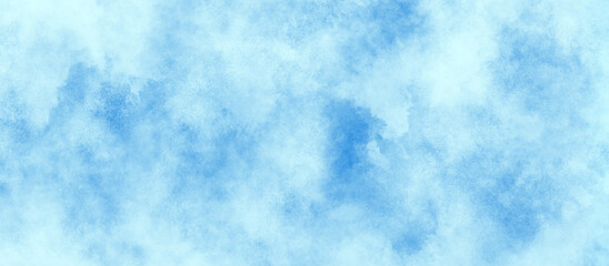 Obraz premium Clear blue color watercolor cloudy sky with tiny white cloud, White Cloudy Blue Sky Watercolor with stains, art abstract blue color paper texture background, Abstract Bluesky WaterColor grunge.