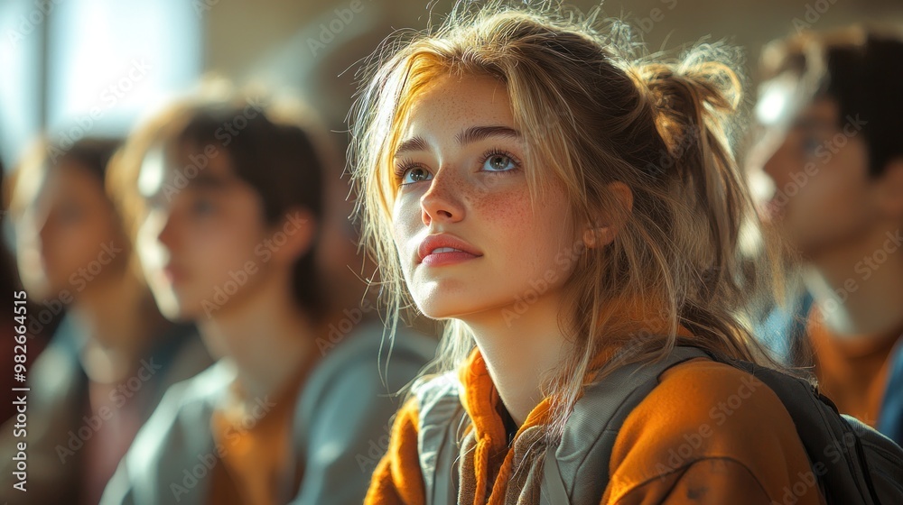 Wall mural Thoughtful Young Woman in a Classroom Setting