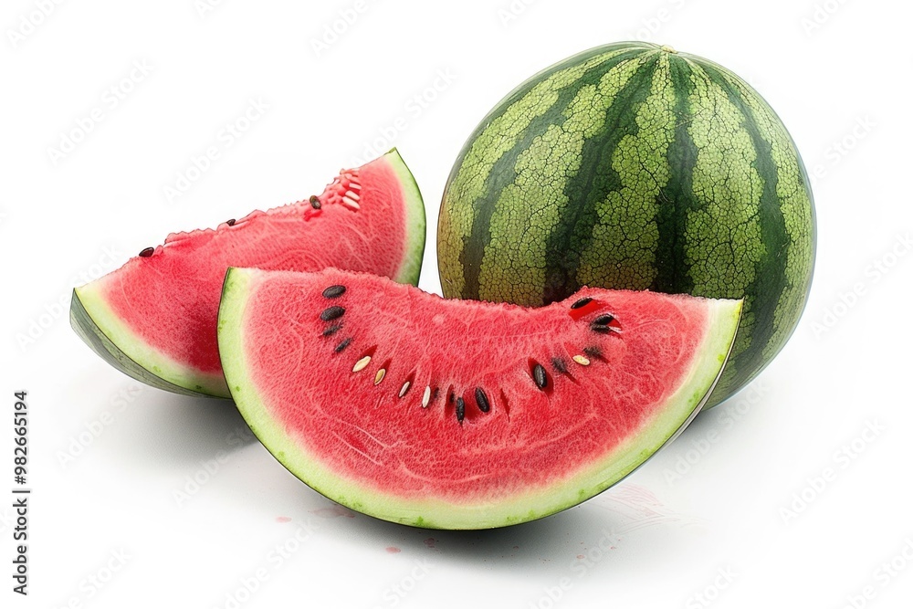 Poster Fresh watermelon with two sliced pieces, perfect for snacking or adding to salads