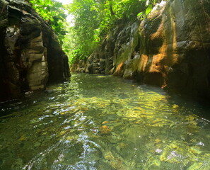 riviere moustique, natural canyon and river in rainforest in Petit-bourg, Basse Terre, Guadeloupe....