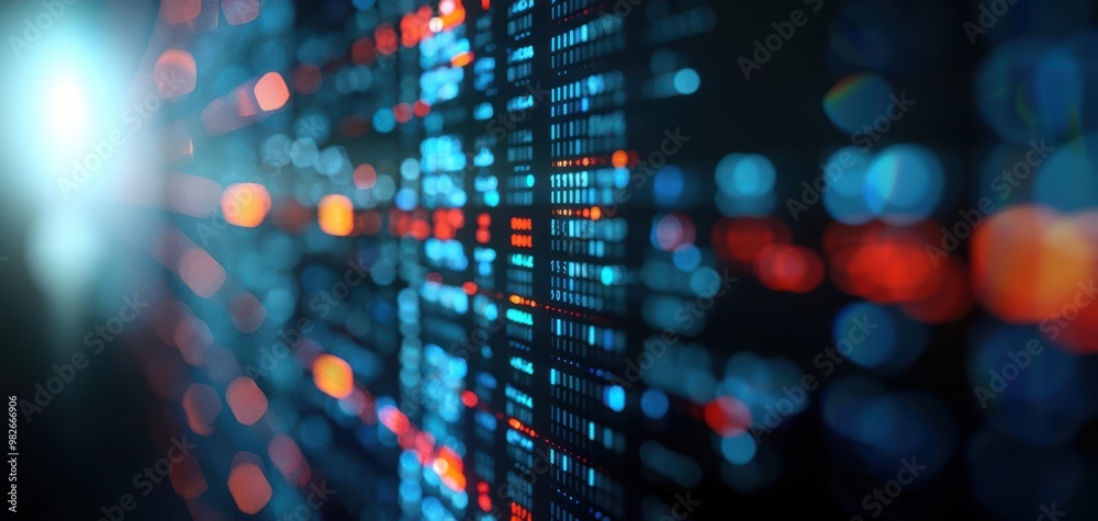 Aufkleber Abstract digital data visualization with colorful glowing lines, representing technology, analytics, and information flow.