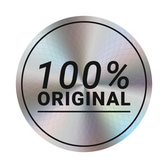 Silver holographic sticker template, label with iridescent effect. With the inscription Original. Vector illustration EPS10, Transparent background