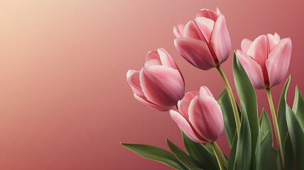 Naklejka premium Beautiful pink tulip flowers on a pastel-colored background with the copy space for text