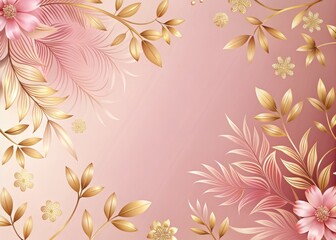 Fototapeta premium Luxury brand marketing materials featuring a serene pink background adorned with a tasteful gold floral design ideal for showcasing high-end products or services with clarity and sophistication.